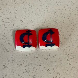 Red Nautical Square Earrings
